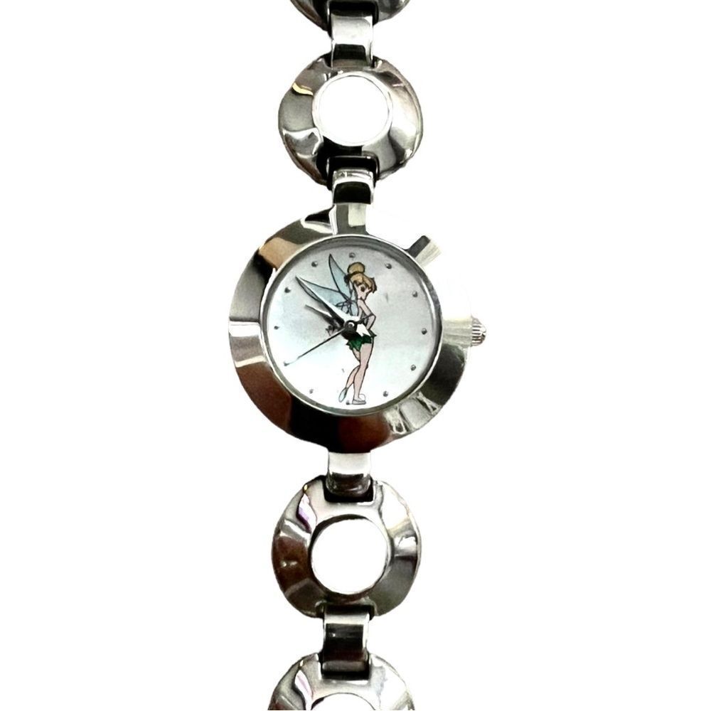 RARE Vintage Disney Tinker Bell Silver Tone Circle Bracelet Watch Working 